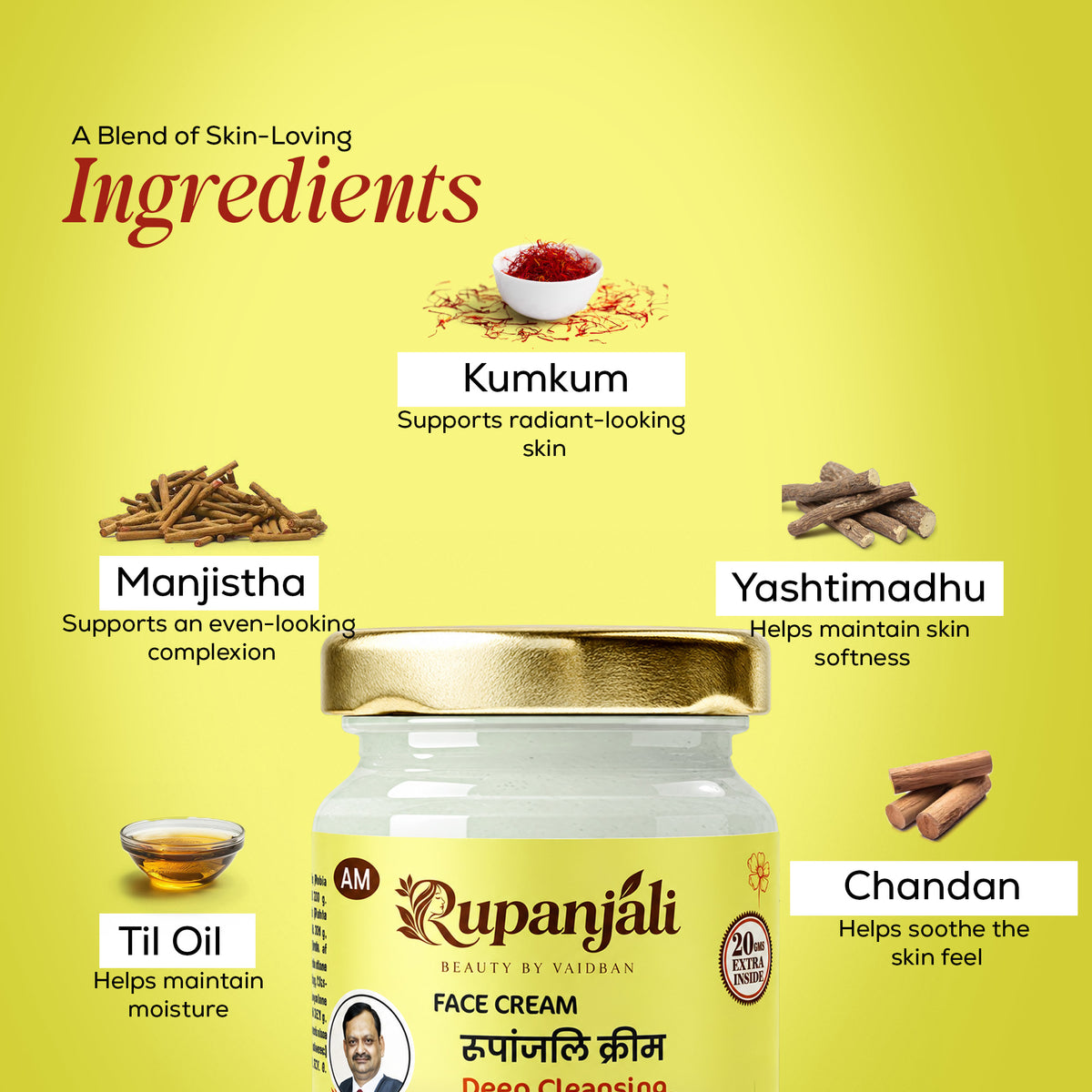 Rupanjali AM Face Cream – Deep Cleansing, Softening & Moisturizing Day Cream for 30+ Skin (30g + 20g Extra)