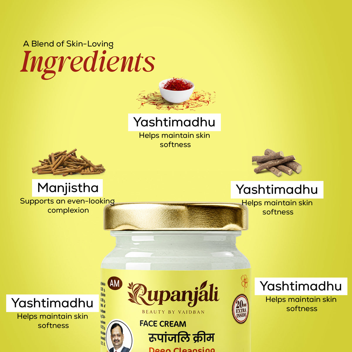 Rupanjali AM Face Cream – Deep Cleansing, Softening & Moisturizing Day Cream for 30+ Skin (30g + 20g Extra)