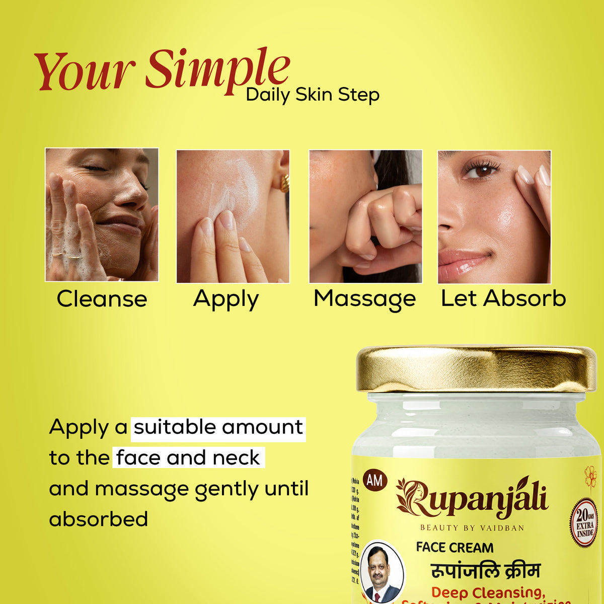 Rupanjali AM Face Cream – Deep Cleansing, Softening & Moisturizing Day Cream for 30+ Skin (30g + 20g Extra)