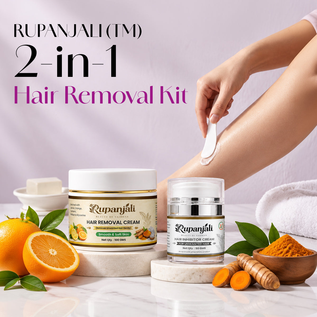 Rupanjali Beauty 2-in-1 Hair Removal Kit | Hair Removal Cream + Hair Inhibitor Cream